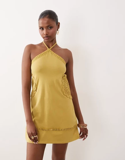 Женское мини-платье ASOS Design с вязаной отделкой, хаки
