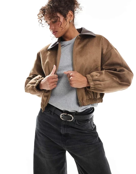 ДИЗАЙНЕРСКАЯ куртка-бомбер ASOS из искусственной замши цвета мокко brown