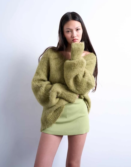 Чистый скорт из саржи Topshop цвета авокадо avocado