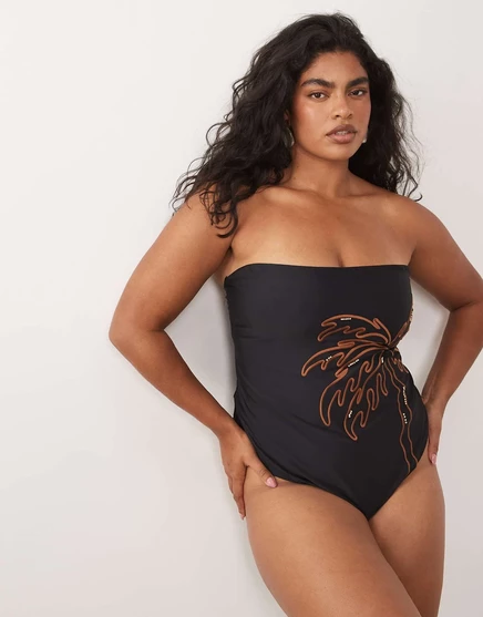 Купальник ASOS DESIGN Curve Cornelia без бретелек с вышивкой в монохромном цвете mono