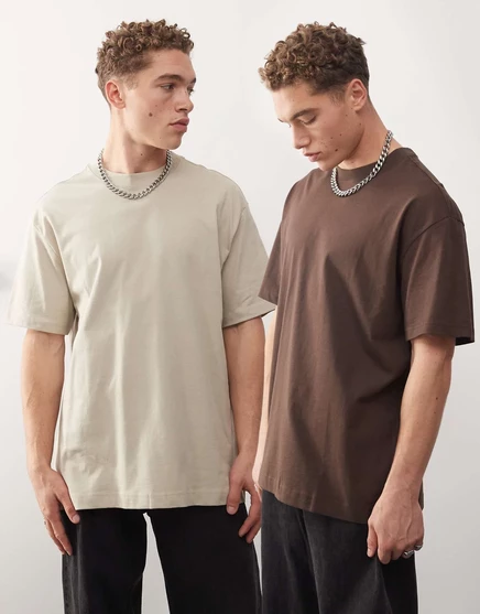 Футболки комплект из 2-х штук Weekday бежевого и коричневого цветов beige