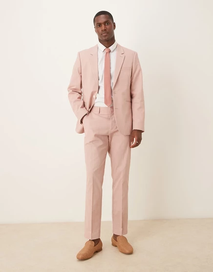 Облегающие костюмные брюки ASOS DESIGN linen look розового цвета со складкой спереди pink
