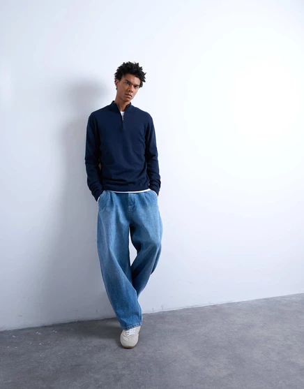 Воронка Topman essential на молнии 1/4 с шерстяным воротником темно-синего цвета navy