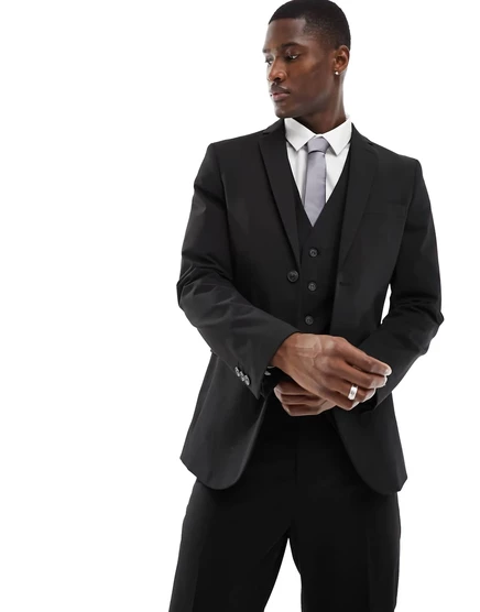 Черный пиджак узкого кроя Selected Homme black