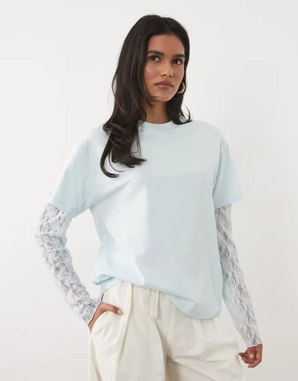Женская футболка Miss Selfridge с кружевом, синяя