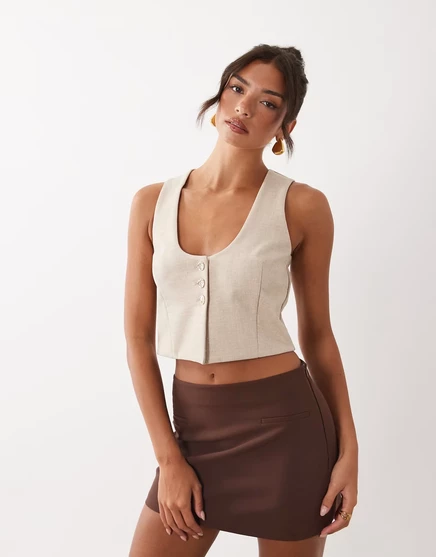 Женский льняной жилет ASOS Luxe с золотыми пуговицами, бежевый