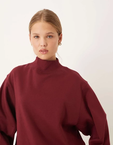 ДИЗАЙНЕРСКАЯ толстовка ASOS с воронкообразным вырезом и вставкой в виде ребер бордового цвета burgundy