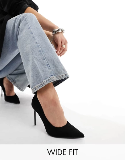 Черные туфли на высоком каблуке с острым носком ASOS DESIGN Wide Fit Paphos black suedette