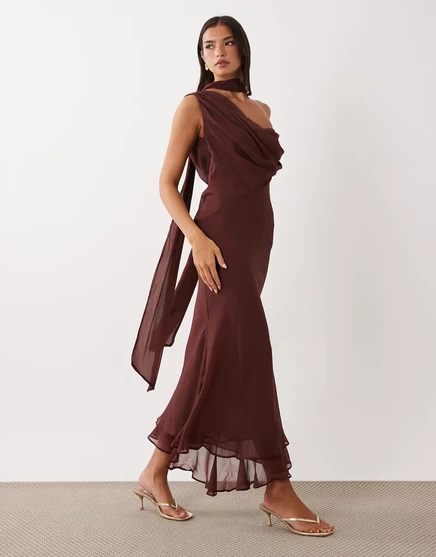 Женское макси-платье ASOS Design с драпировкой, коричневое