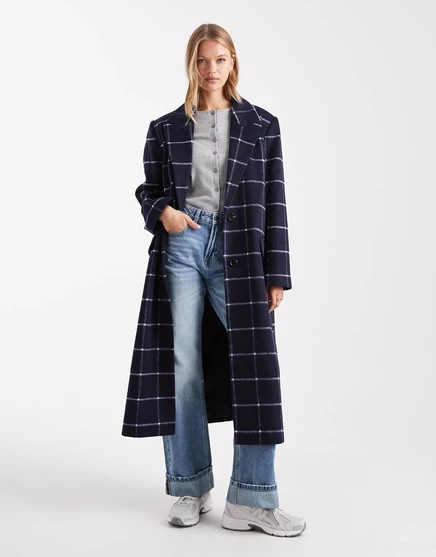 Вечернее удлиненное пальто в темно-синюю клетку от ASOS DESIGN navy check