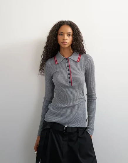 Женское вязаное поло Topshop с перекрутом, серое