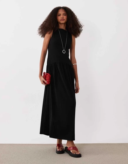 ДИЗАЙНЕРСКОЕ миди-платье ASOS в рубчик с заниженной талией черного цвета black