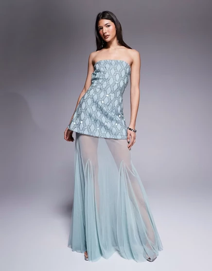 Женское макси-платье ASOS Design с прозрачной юбкой, синее