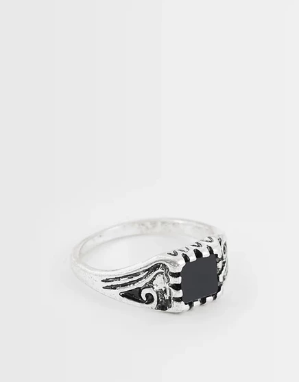 Мужское кольцо ASOS Design с черным камнем, серебристое