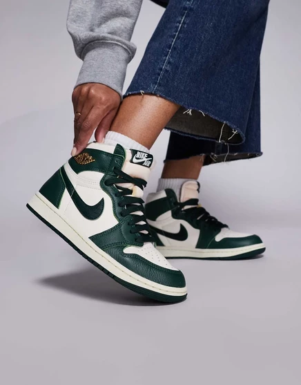 Высокие кроссовки Nike Air Jordan 1 в стиле ретро, белого и зеленого цветов ivory