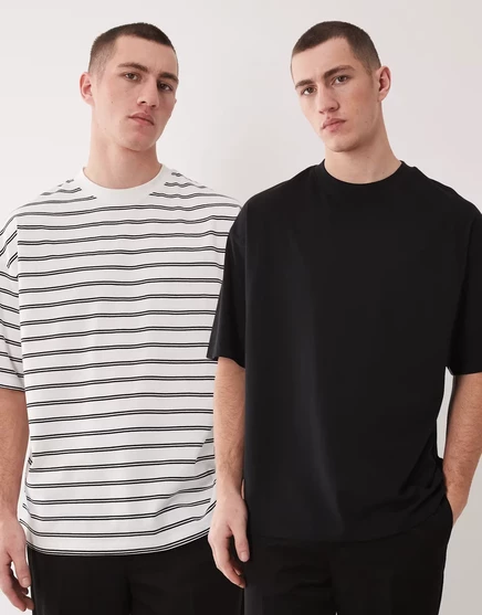 Мужской набор футболок ASOS Design 2 шт., полосатая, черная