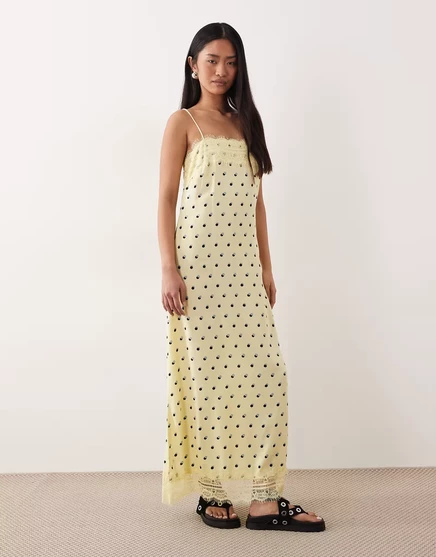 Женское макси-платье ASOS Design с кружевом, в горох