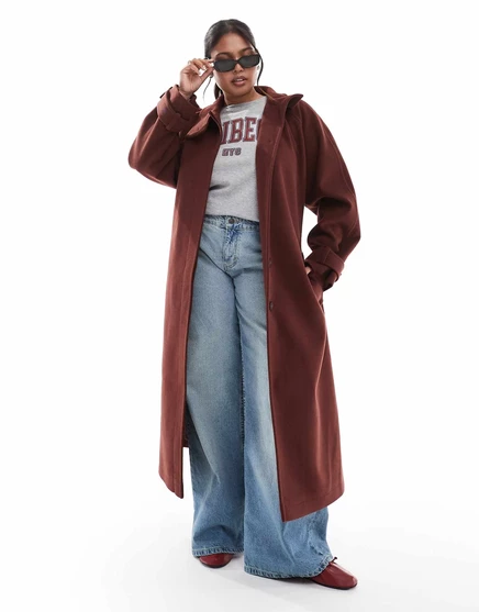 Женский длинный тренч ASOS Curve с воротником-стойкой, терракотовый