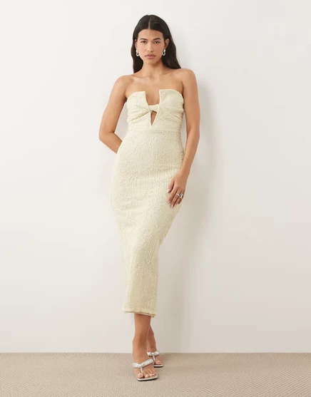 Женское платье-бандо ASOS Design вязаное миди, лимонное