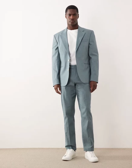 Мужские костюмные брюки ASOS Design хлопок/лен, голубые