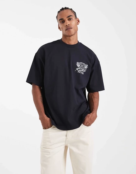 Футболка оверсайз в супертяжелом весе из коллекции ASOS DESIGN Circular Design Collection с изображением рекордов темно-синего цвета deep well