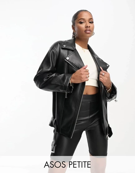 Черная удлиненная байкерская куртка из искусственной кожи ASOS DESIGN Petite black