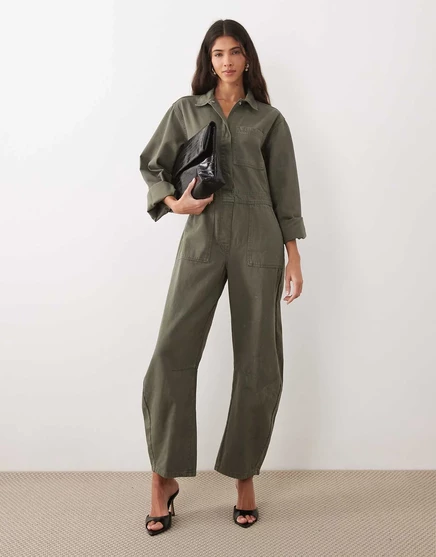 ДИЗАЙНЕРСКИЙ джинсовый костюм-котелок с широкими штанинами от ASOS цвета хаки