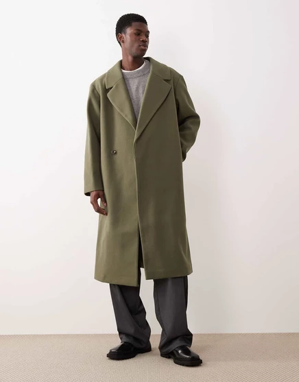 ДИЗАЙНЕРСКОЕ шерстяное удлиненное пальто ASOS черного цвета khaki