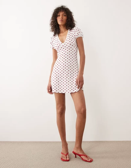 Женское мини-платье Miss Selfridge с V-образным вырезом, в горох