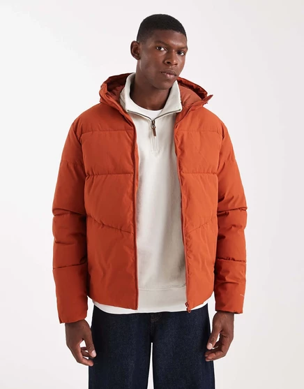 Пуховик Jack &Jones с капюшоном оранжевого цвета picante