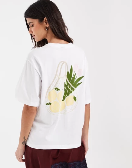 Футболка с рисунком лимона и тюльпанов Vero Moda белого цвета, ярко-белая