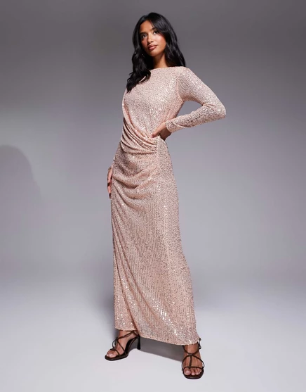 Скромное макси-платье Jaded Rose Petite с блестками и золотистыми рюшами gold