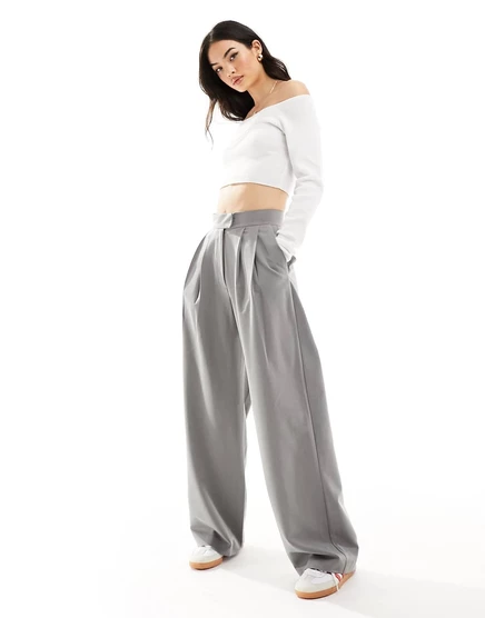 Серые строгие широкие брюки ASOS DESIGN gray