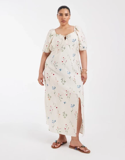Макси-платье Vero Moda с пышными рукавами и завязками спереди из кремового цветочного принта birch bina