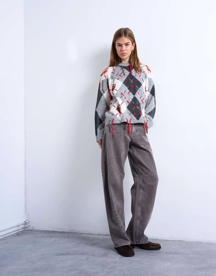 Джинсы Topshop Barrel с высокой посадкой и деталями в виде швов из ткани otter otter