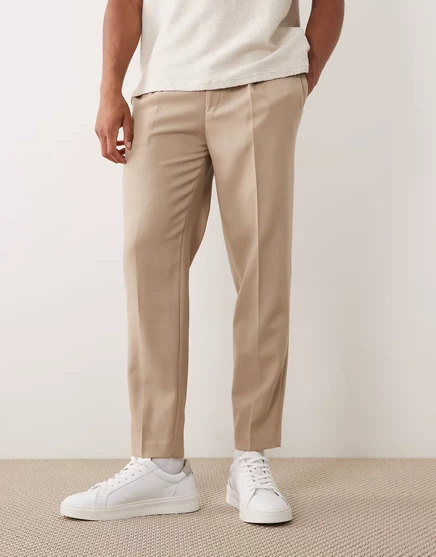 Мужские зауженные брюки ASOS Design 100% шерсть, песочные