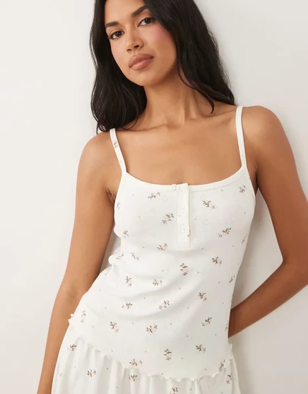 Пижамный топ-майка pointelle от ASOS DESIGN mix &match с принтом в виде розового бутона розы