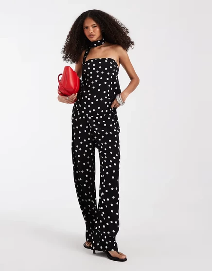 Женские широкие брюки Vero Moda в горох, черно-белые