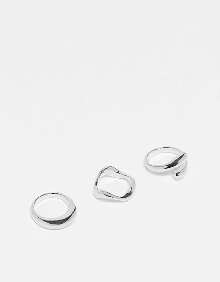 Набор из трех колец смешанного минималистичного серебристого цвета ASOS DESIGN silver