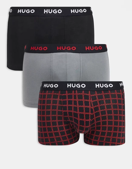 Плавки на поясе с логотипом HUGO RED из 3 упаковок с красным принтом/черный/серый красный / черный/серый