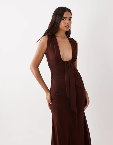Женское макси-платье ASOS Design, шоколадное