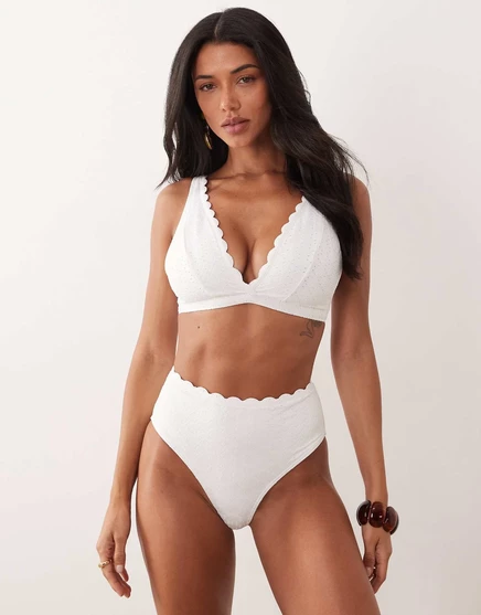 Топ-бикини с глубоким вырезом Peek &Beau от broderie белого цвета white