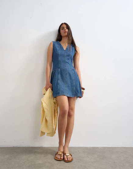 Женское джинсовое мини-платье TopShop со складками по бокам, насыщенно-синее