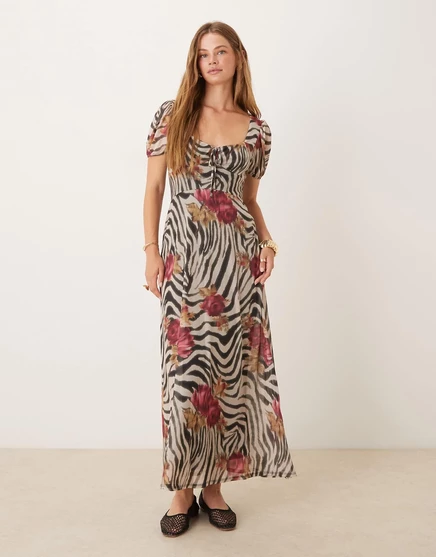 Платье миди ASOS DESIGN с рукавами-фонариками и цветочным принтом animal floral
