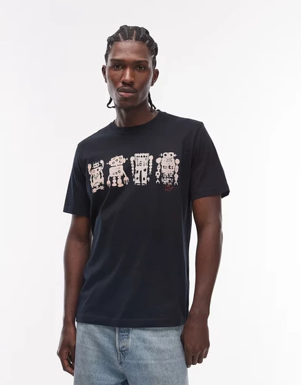 Футболка PS Paul Smith robots с графическим рисунком в стиле кэжуал черного цвета black