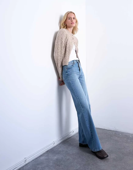 Прямые джинсы свободного кроя Topshop Tall средней посадки темно синего цвета