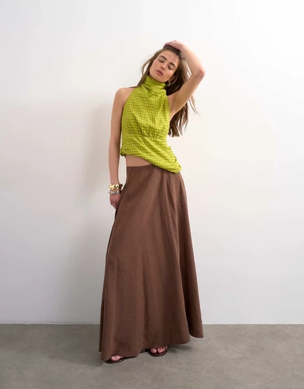 Макси-юбка Topshop full circle cupro цвета шоколада chocolate