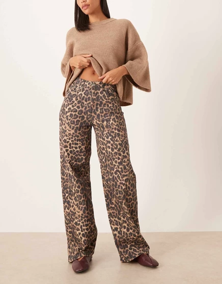 Джинсы JJXX Tokyo широкого кроя с леопардовым принтом leopard