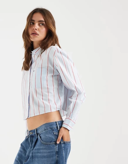 Женская укороченная рубашка Tommy Jeans, синяя в полоску