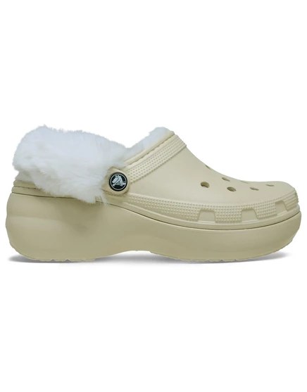 Женские сабо Crocs Classic платформенные с флисом, бежевые